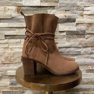 TOMS Brown Suede Ankle Boots | Lace Wrap, Block Heel, Size 8.5, Worn 1x